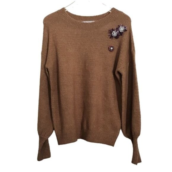 Nordstrom Brand By Design Floral Rhinestone Pearl Knit Pullover Sweater Small - Picture 1 of 4